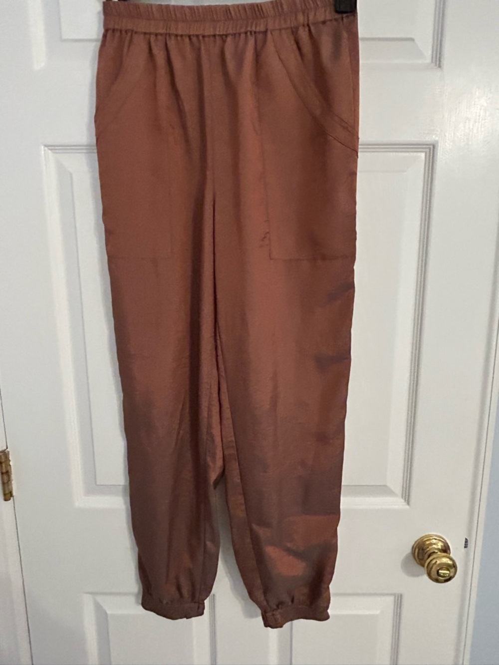 Current Air Silky Sheen Copper Brown Relaxed Jogger Pants
